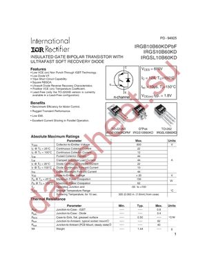 IRGB10B60KDPBF datasheet  